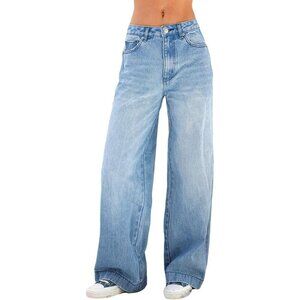 Women's Wide Leg Denim Jeans Comfortable Casual Baggy Straight Fit